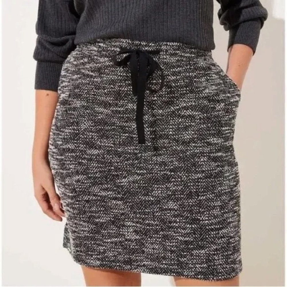 Loft S Women's Black White Tweed Boucle Drawstring Jogger Knit Skirtā Pull On